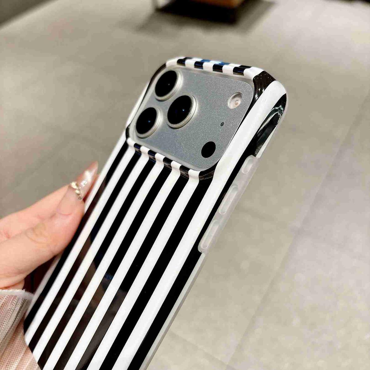 Compatible with iPhone 18 Pro Max Full Coverage IMD Printed Vertical Stripes TPU Phone Case - Black