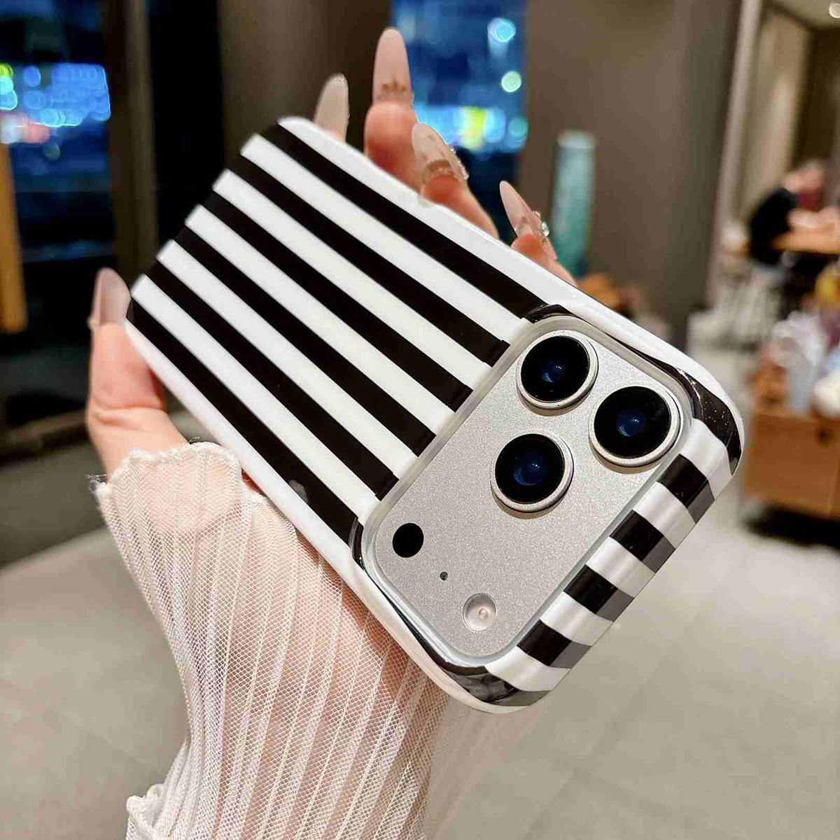 Compatible with iPhone 18 Pro Max Full Coverage IMD Printed Vertical Stripes TPU Phone Case - Black
