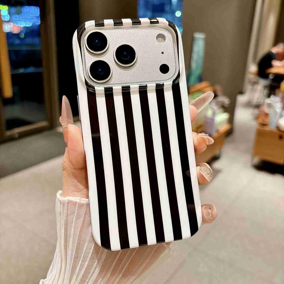 Compatible with iPhone 18 Pro Max Full Coverage IMD Printed Vertical Stripes TPU Phone Case - Black