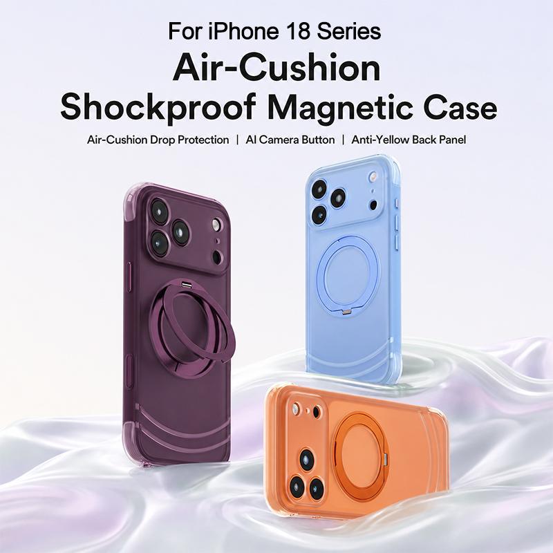 Compatible with iPhone 18 Pro Max QN2 Skin-Friendly AirBag Magnetic Shockproof Phone Case with 360 Rotation Holder - Sky Blue