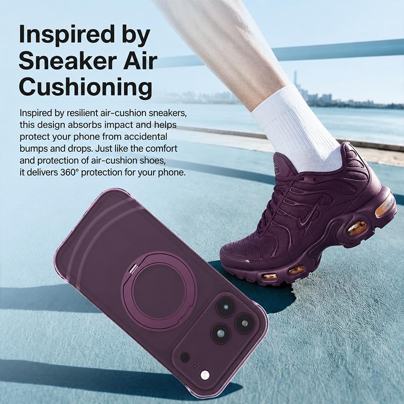 Compatible with iPhone 18 Pro Max QN2 Skin-Friendly AirBag Magnetic Shockproof Phone Case with 360 Rotation Holder - Sky Blue