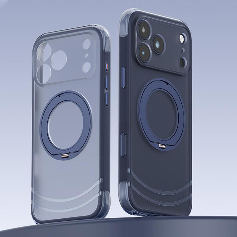 Compatible with iPhone 18 Pro Max QN2 Skin-Friendly AirBag Magnetic Shockproof Phone Case with 360 Rotation Holder - Dark Blue