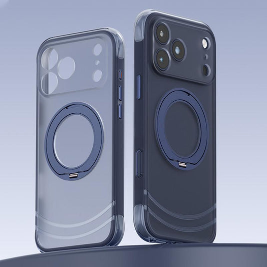 Compatible with iPhone 18 Pro Max QN2 Skin-Friendly AirBag Magnetic Shockproof Phone Case with 360 Rotation Holder - Dark Blue
