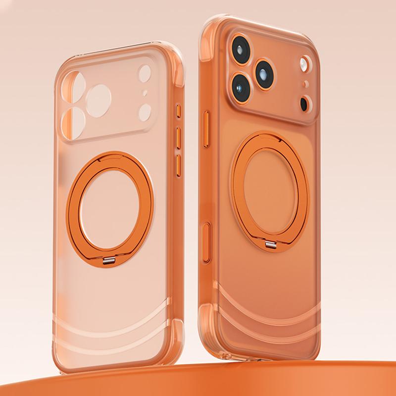Compatible with iPhone 18 Pro Max QN2 Skin-Friendly AirBag Magnetic Shockproof Phone Case with 360 Rotation Holder - Orange