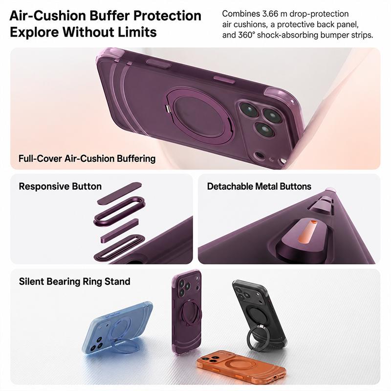 Compatible with iPhone 18 Pro Max QN2 Skin-Friendly AirBag Magnetic Shockproof Phone Case with 360 Rotation Holder - Orange