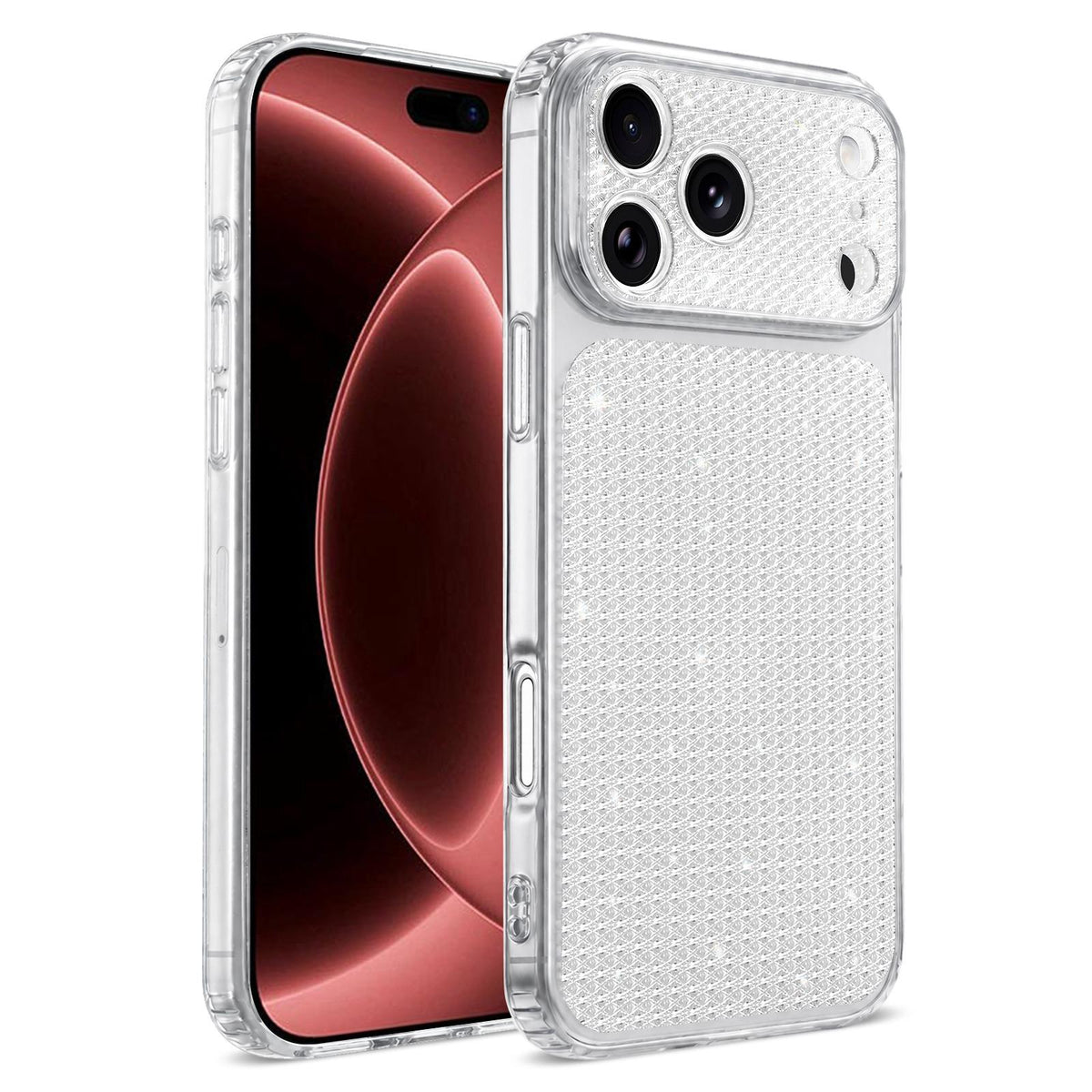 Compatible with iPhone 18 Pro Max Sparkling Diamond Glitter Airbag Phone Case - White
