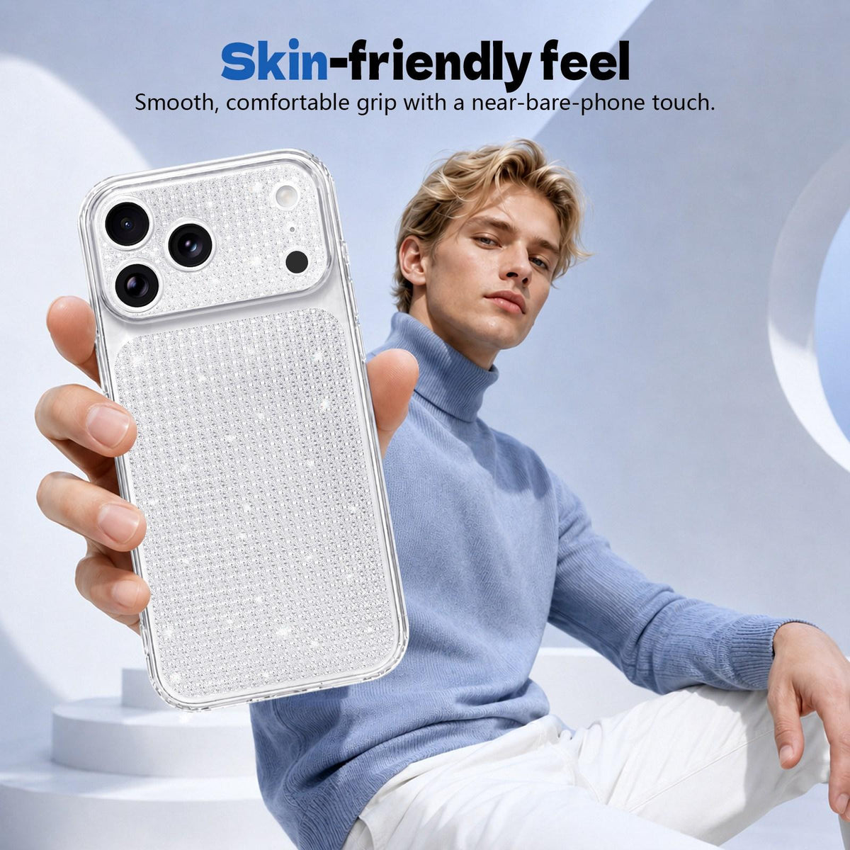 Compatible with iPhone 18 Pro Max Sparkling Diamond Glitter Airbag Phone Case - White