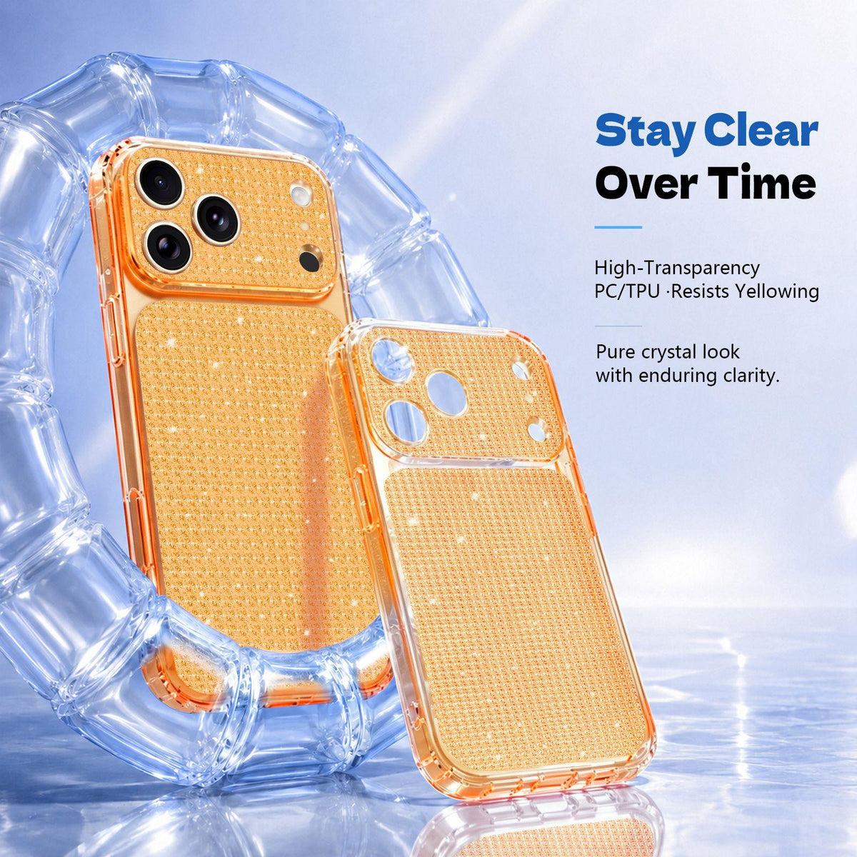 Compatible with iPhone 18 Pro Max Sparkling Diamond Glitter Airbag Phone Case - Orange