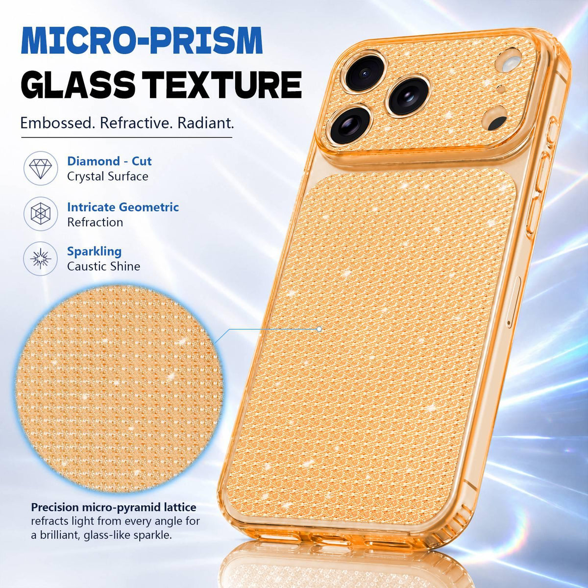 Compatible with iPhone 18 Pro Max Sparkling Diamond Glitter Airbag Phone Case - Orange
