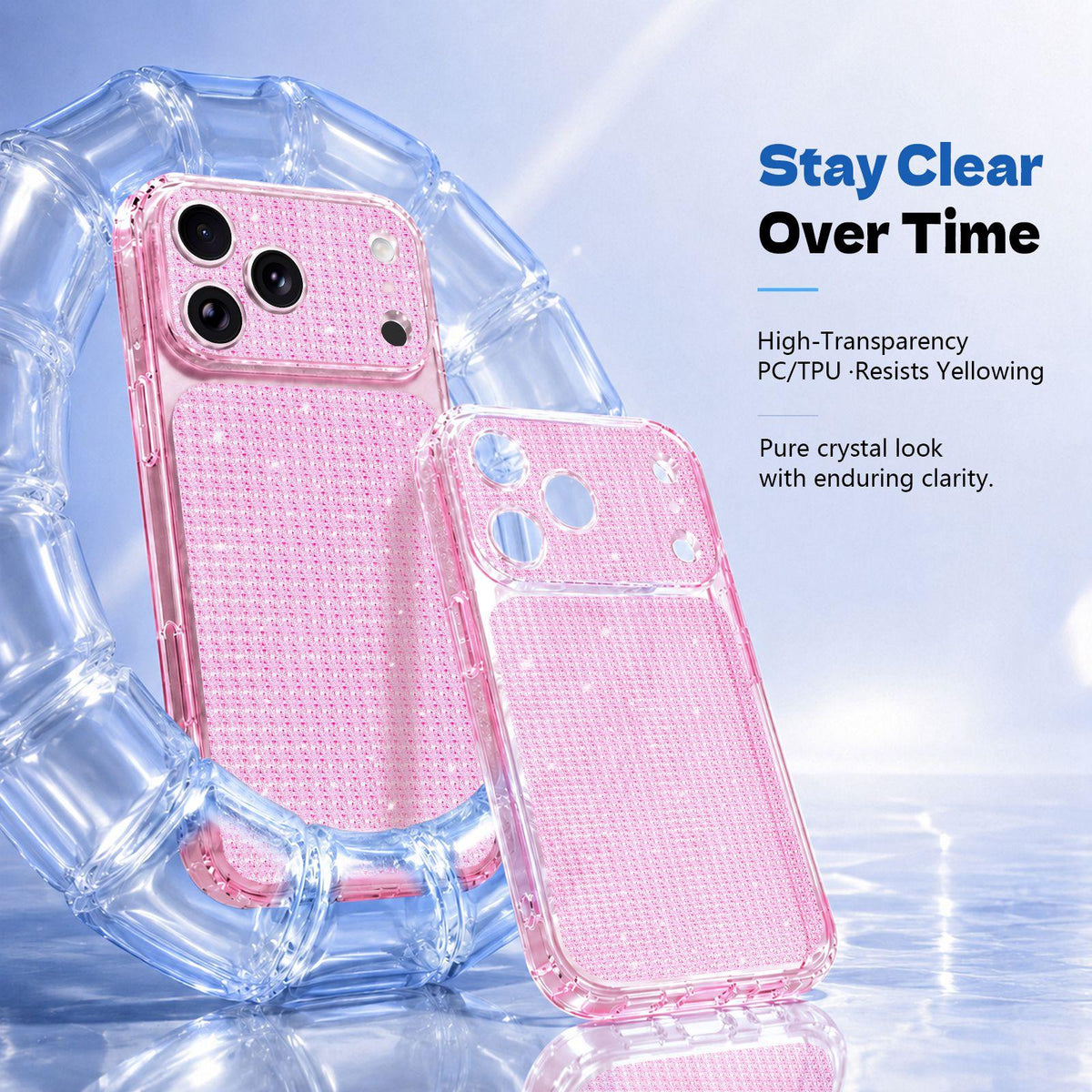 Compatible with iPhone 18 Pro Max Sparkling Diamond Glitter Airbag Phone Case - Pink