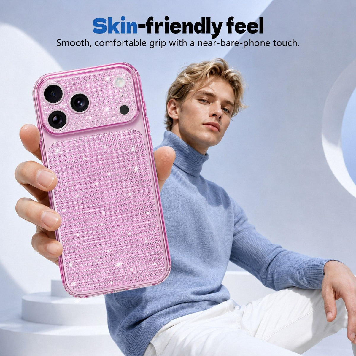 Compatible with iPhone 18 Pro Max Sparkling Diamond Glitter Airbag Phone Case - Pink