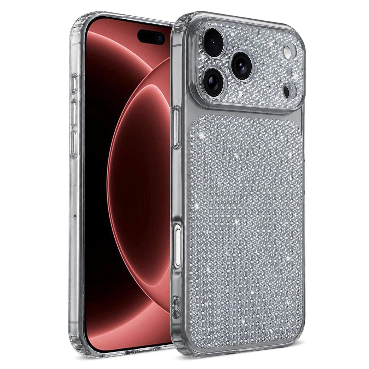 Compatible with iPhone 18 Pro Max Sparkling Diamond Glitter Airbag Phone Case - Black