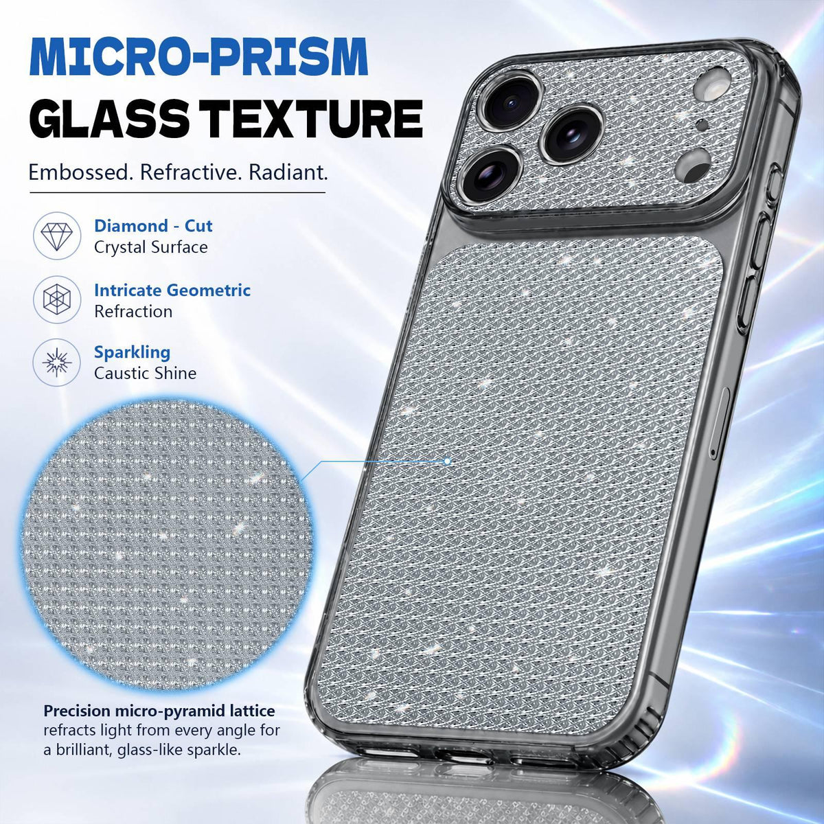 Compatible with iPhone 18 Pro Max Sparkling Diamond Glitter Airbag Phone Case - Black