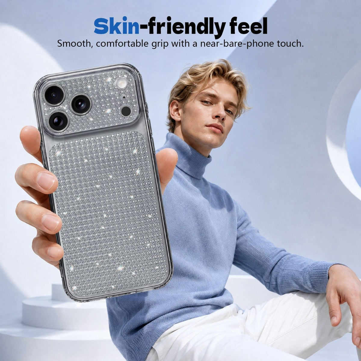Compatible with iPhone 18 Pro Max Sparkling Diamond Glitter Airbag Phone Case - Black