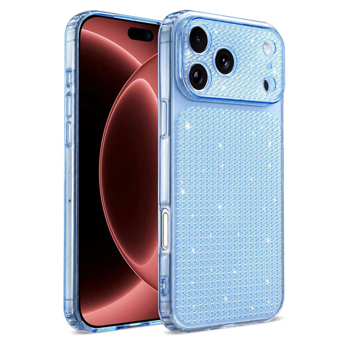 Compatible with iPhone 18 Pro Max Sparkling Diamond Glitter Airbag Phone Case - Blue