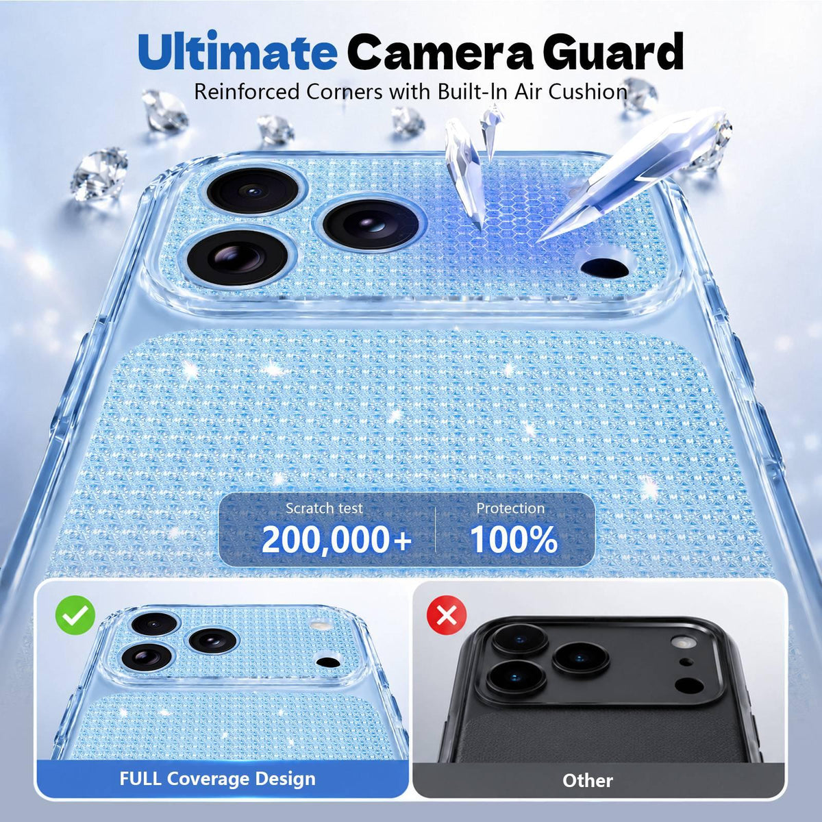 Compatible with iPhone 18 Pro Max Sparkling Diamond Glitter Airbag Phone Case - Blue