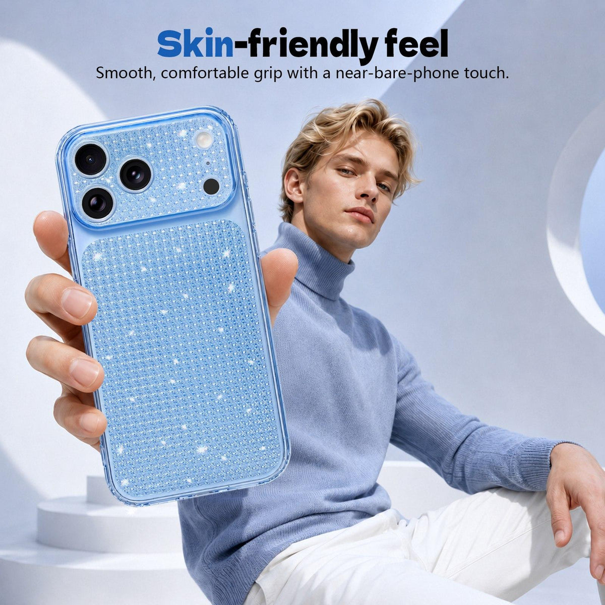 Compatible with iPhone 18 Pro Max Sparkling Diamond Glitter Airbag Phone Case - Blue