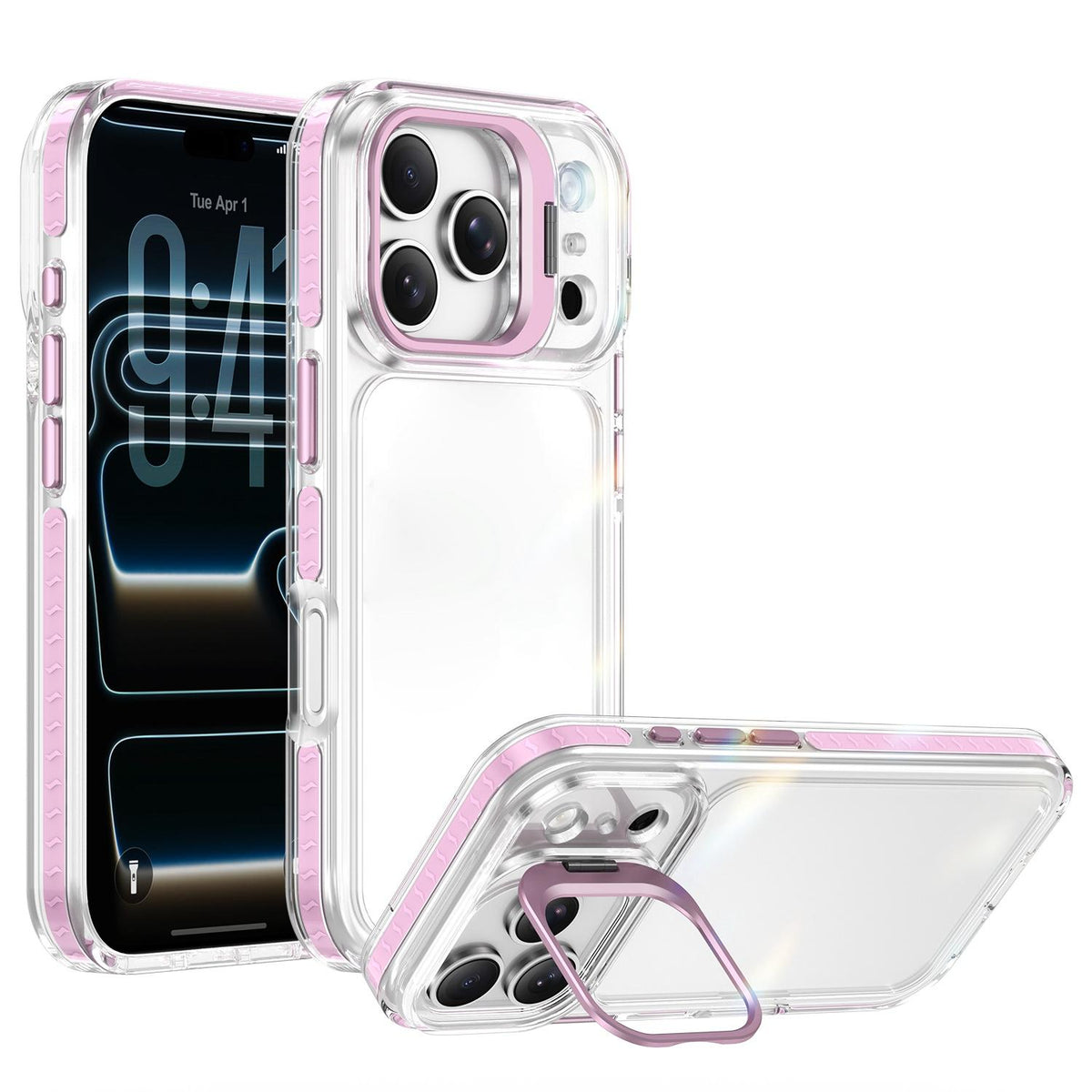 Compatible with iPhone 18 Pro Lens Frame Holder Acrylic TPU Phone Case - Clear Pink