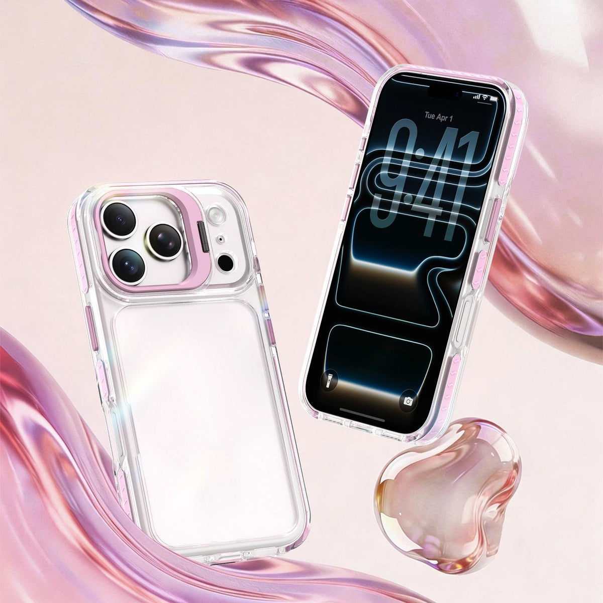 Compatible with iPhone 18 Pro Lens Frame Holder Acrylic TPU Phone Case - Clear Pink