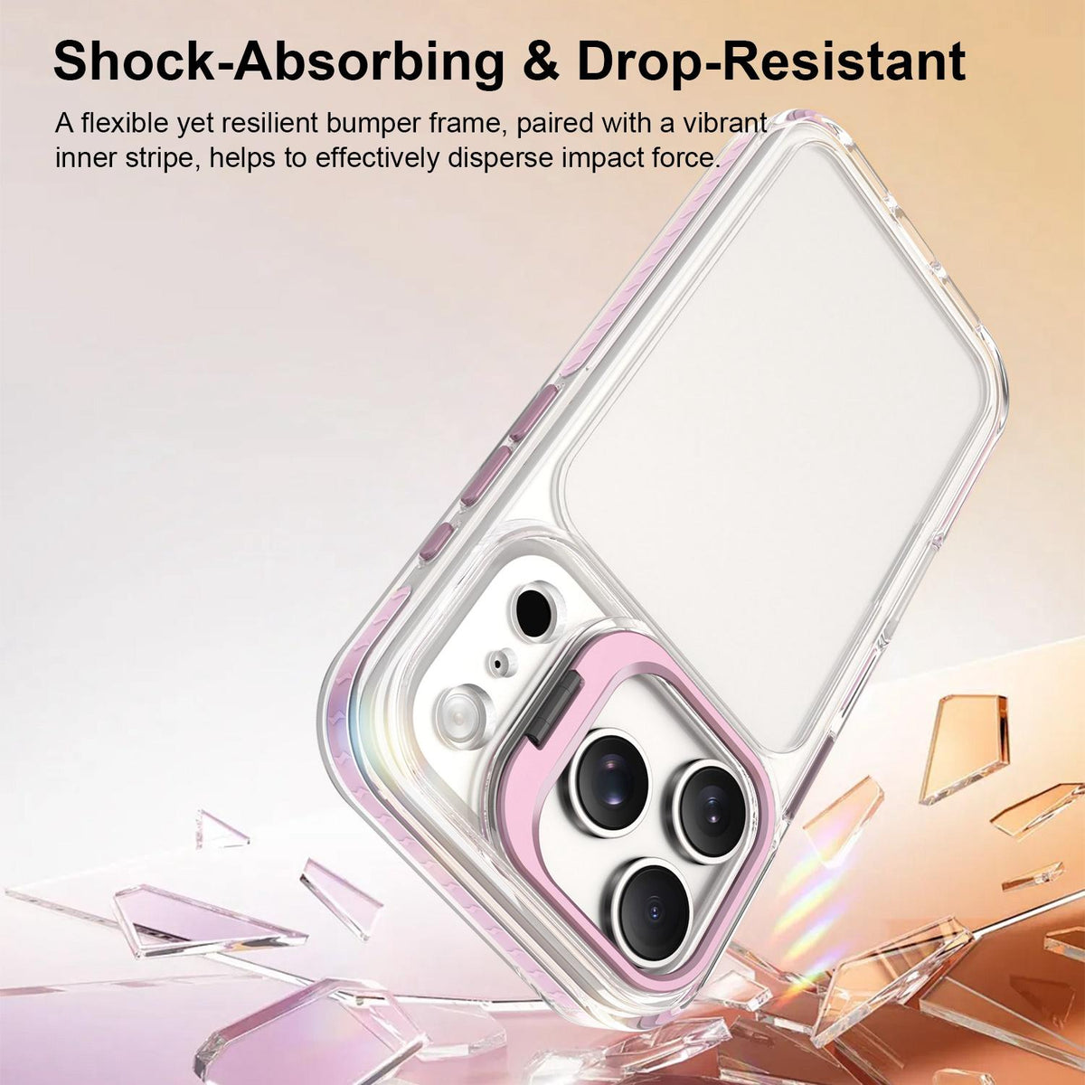Compatible with iPhone 18 Pro Lens Frame Holder Acrylic TPU Phone Case - Clear Pink