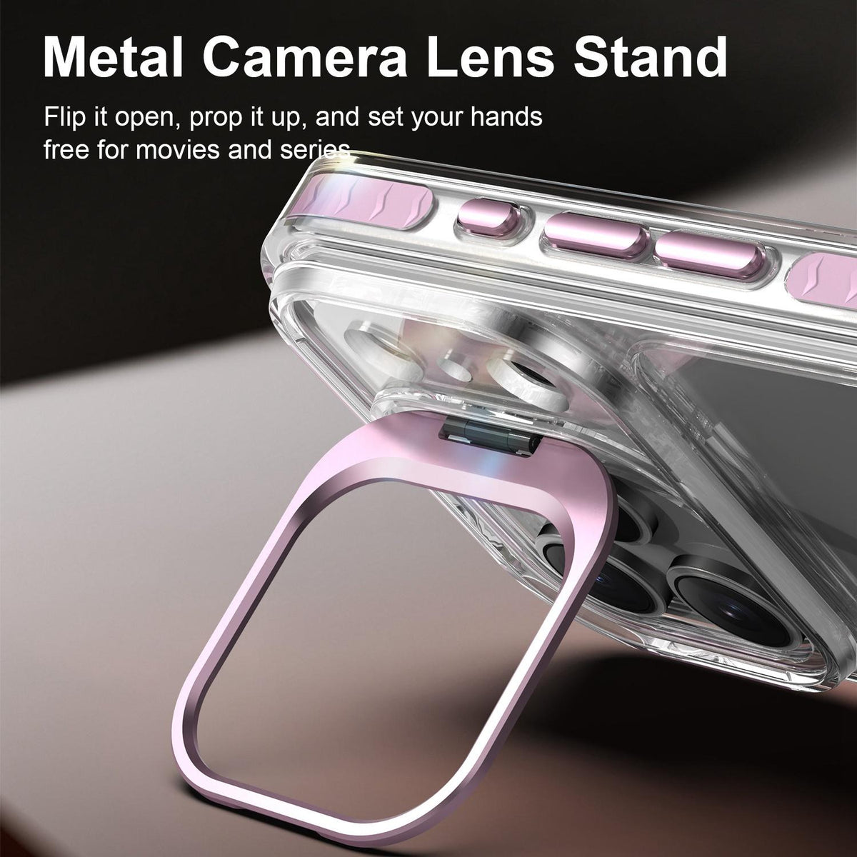 Compatible with iPhone 18 Pro Lens Frame Holder Acrylic TPU Phone Case - Clear Pink