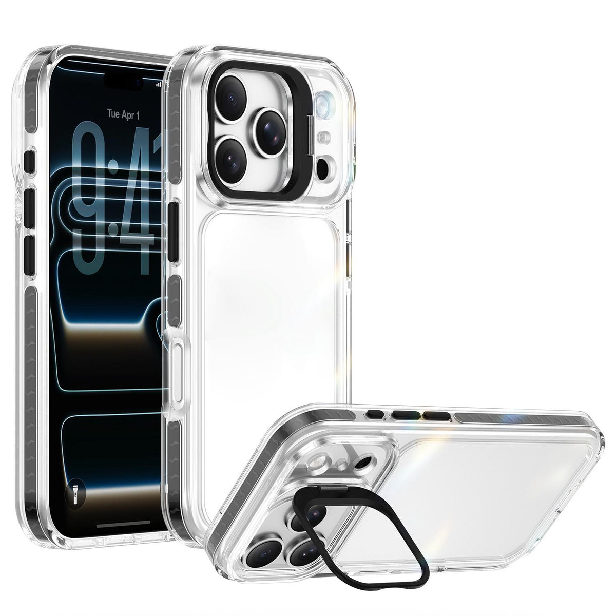 Compatible with iPhone 18 Pro Lens Frame Holder Acrylic TPU Phone Case - Clear Black