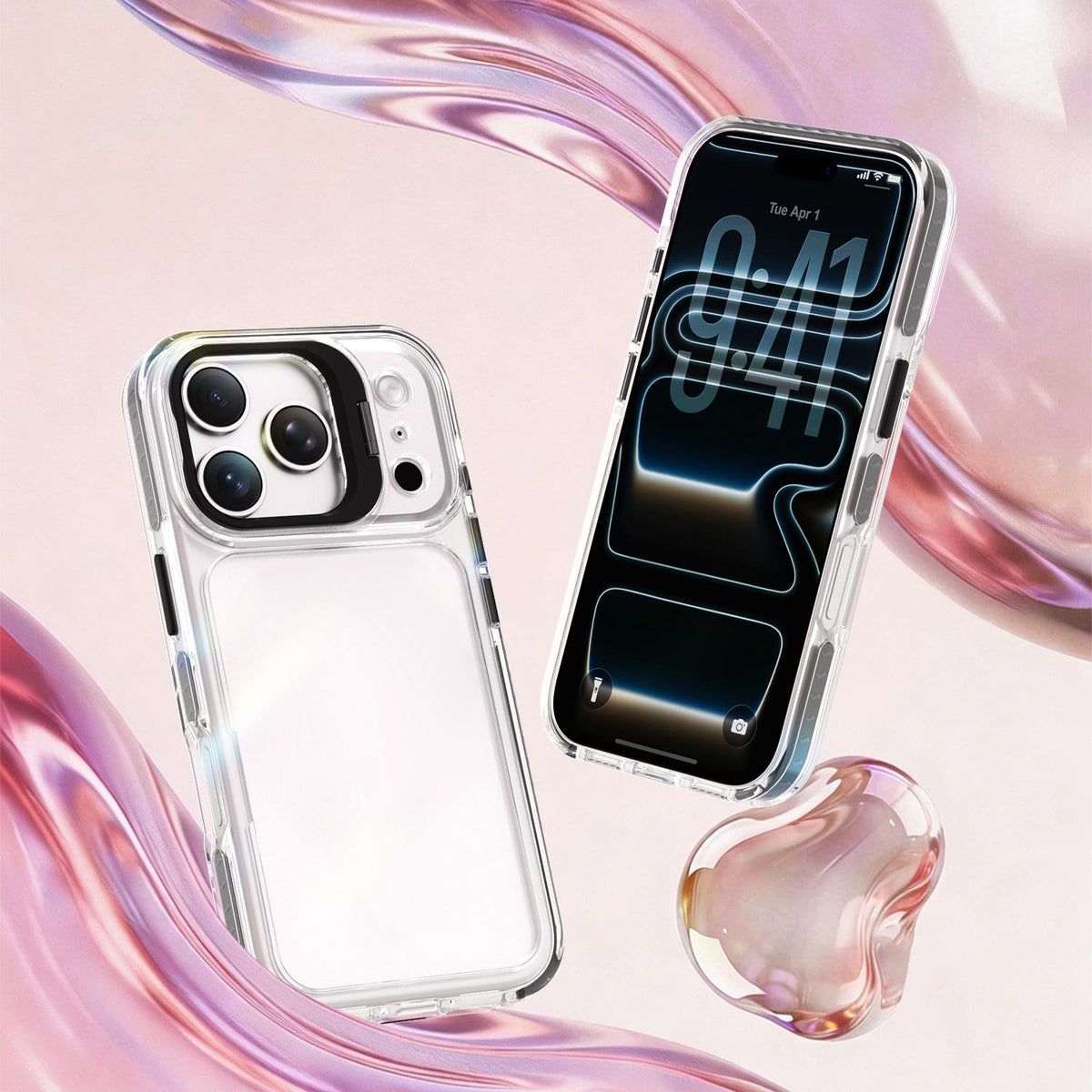 Compatible with iPhone 18 Pro Lens Frame Holder Acrylic TPU Phone Case - Clear Black