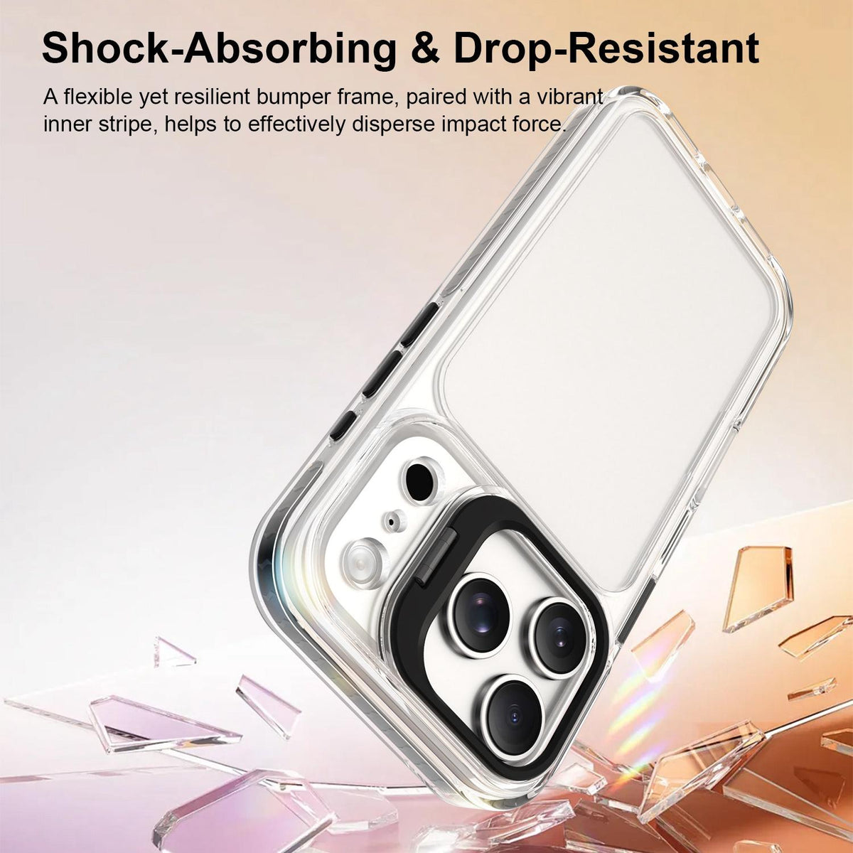 Compatible with iPhone 18 Pro Lens Frame Holder Acrylic TPU Phone Case - Clear Black
