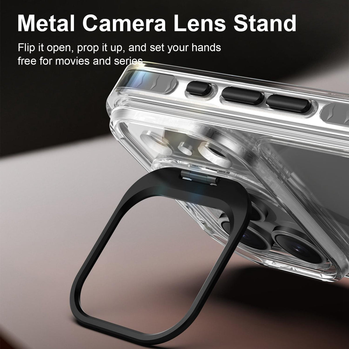 Compatible with iPhone 18 Pro Lens Frame Holder Acrylic TPU Phone Case - Clear Black
