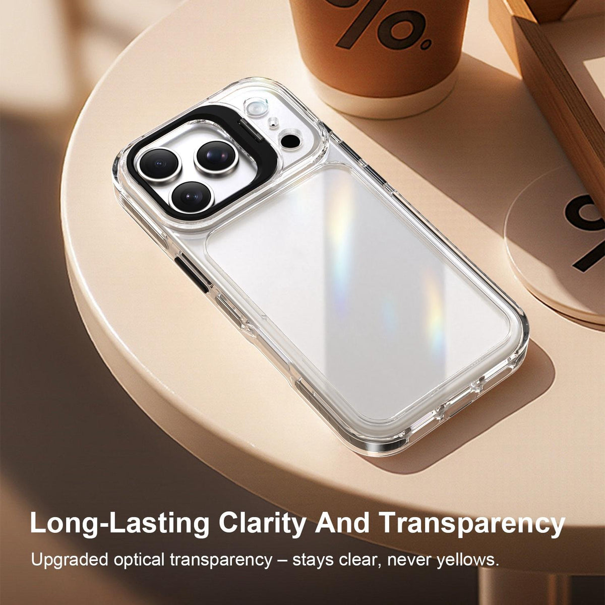 Compatible with iPhone 18 Pro Lens Frame Holder Acrylic TPU Phone Case - Clear Black