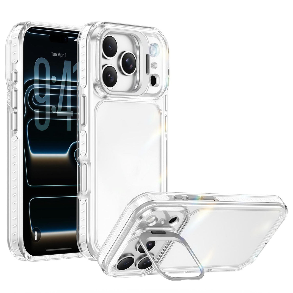 Compatible with iPhone 18 Pro Lens Frame Holder Acrylic TPU Phone Case - Transparent
