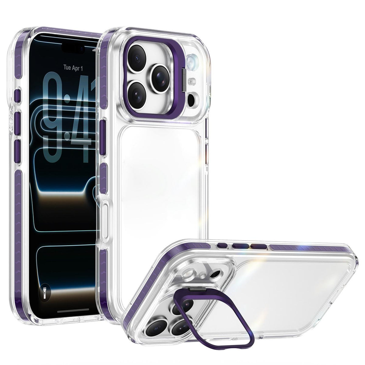 Compatible with iPhone 18 Pro Lens Frame Holder Acrylic TPU Phone Case - Clear Purple