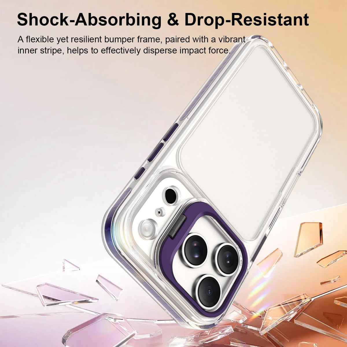Compatible with iPhone 18 Pro Lens Frame Holder Acrylic TPU Phone Case - Clear Purple