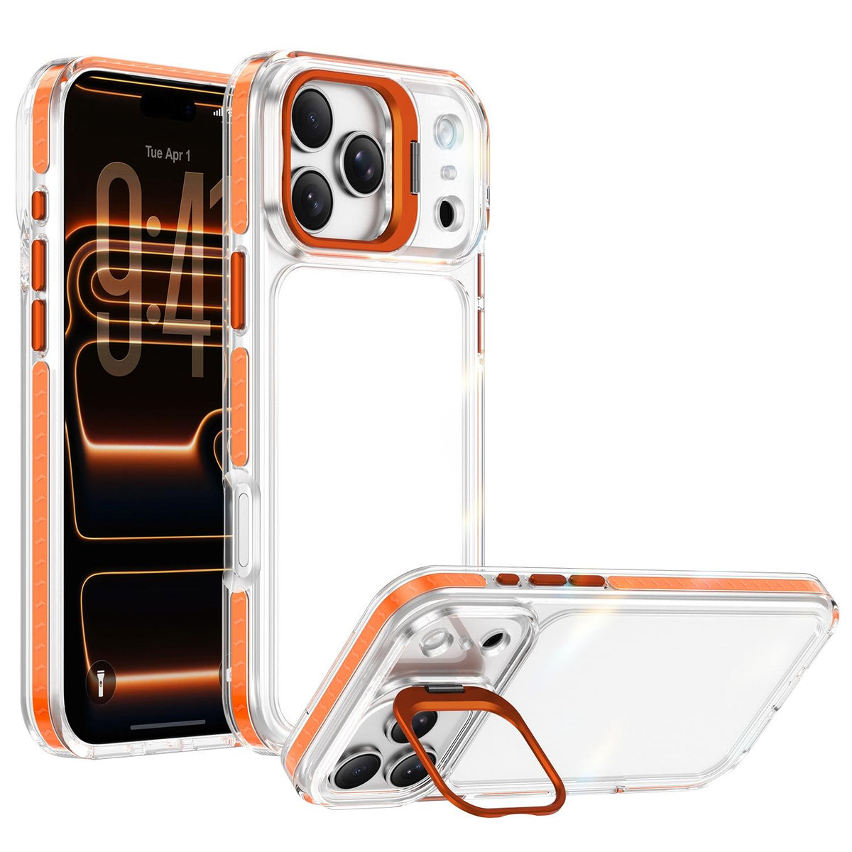 Compatible with iPhone 18 Pro Max Lens Frame Holder Acrylic TPU Phone Case - Clear Orange