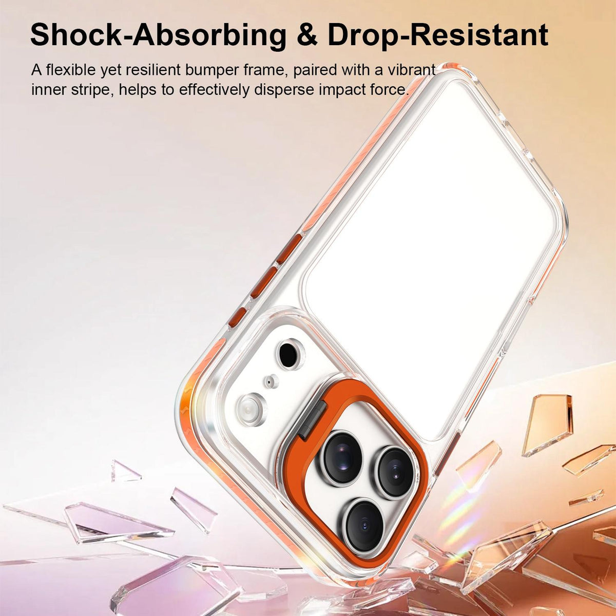 Compatible with iPhone 18 Pro Max Lens Frame Holder Acrylic TPU Phone Case - Clear Orange