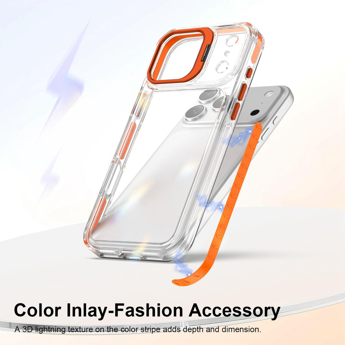 Compatible with iPhone 18 Pro Max Lens Frame Holder Acrylic TPU Phone Case - Clear Orange