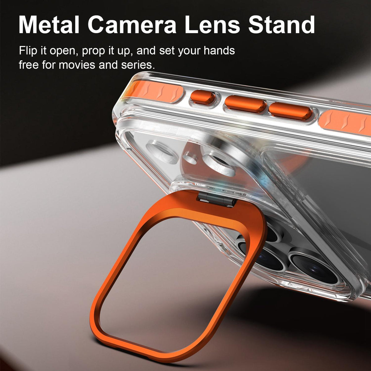 Compatible with iPhone 18 Pro Max Lens Frame Holder Acrylic TPU Phone Case - Clear Orange