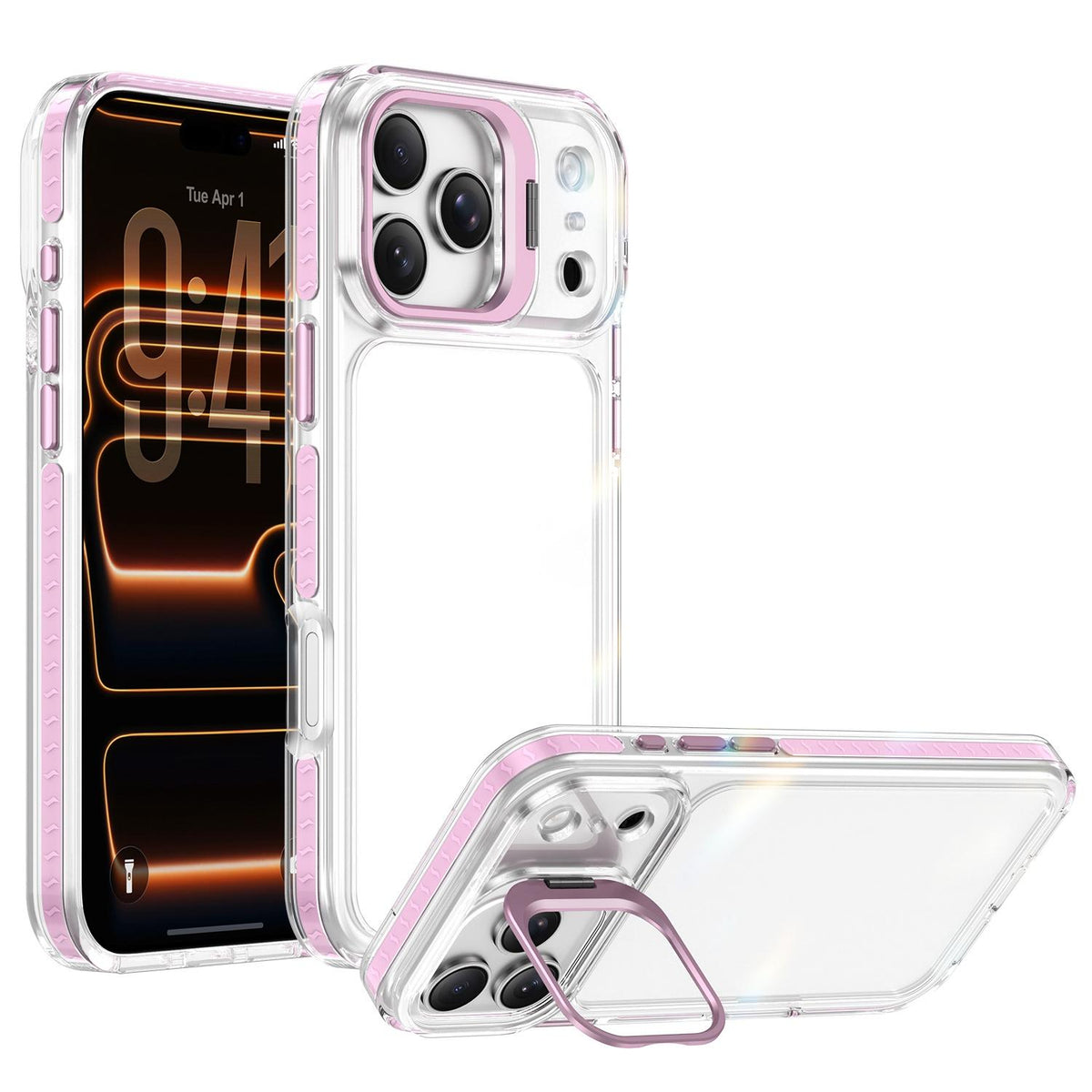Compatible with iPhone 18 Pro Max Lens Frame Holder Acrylic TPU Phone Case - Clear Pink