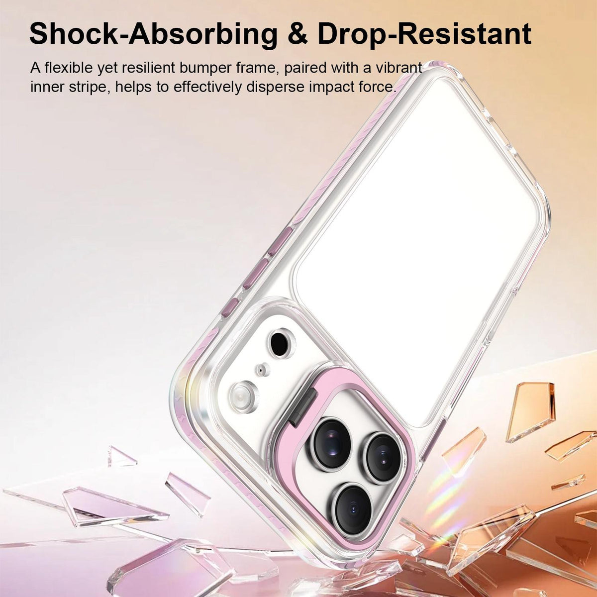Compatible with iPhone 18 Pro Max Lens Frame Holder Acrylic TPU Phone Case - Clear Pink