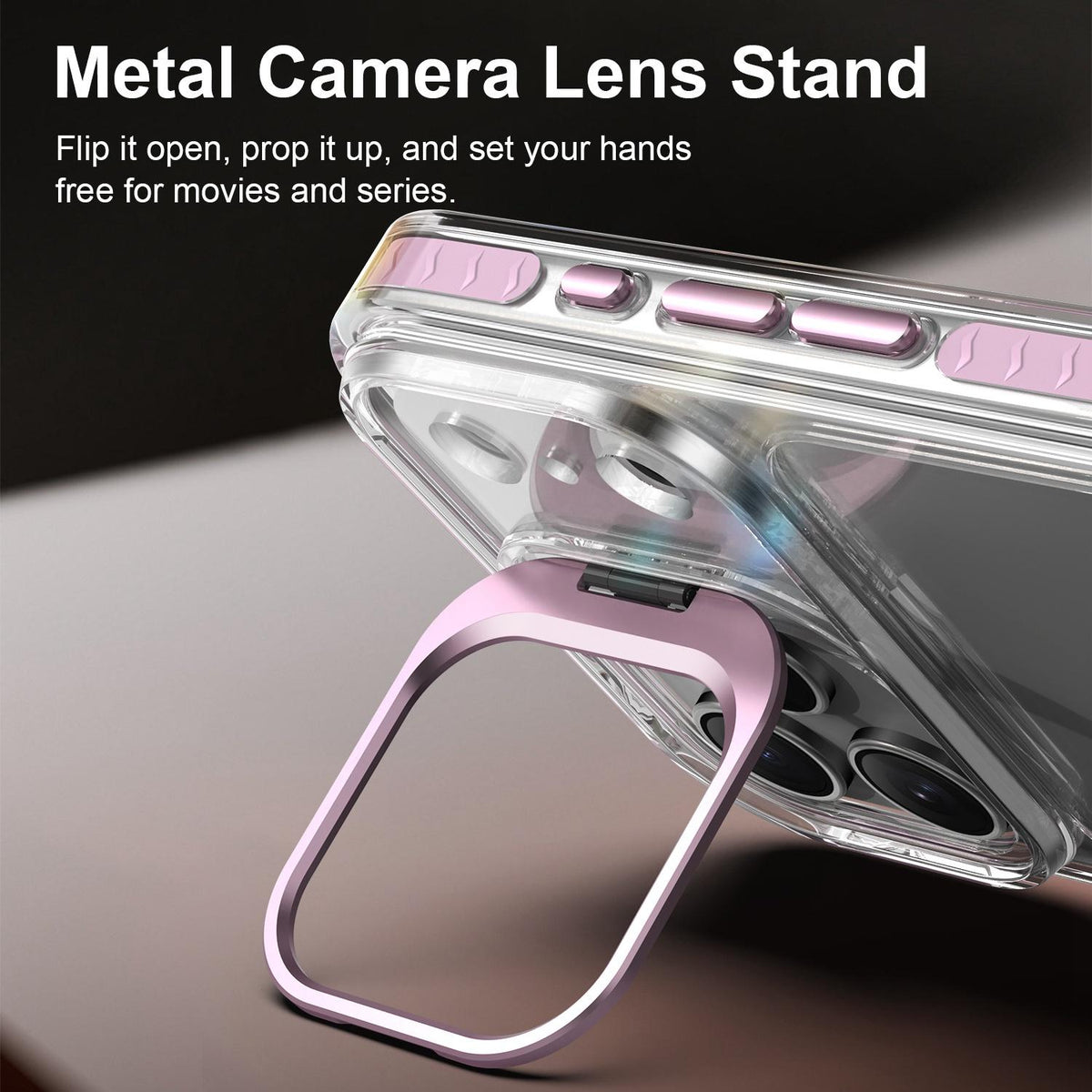 Compatible with iPhone 18 Pro Max Lens Frame Holder Acrylic TPU Phone Case - Clear Pink