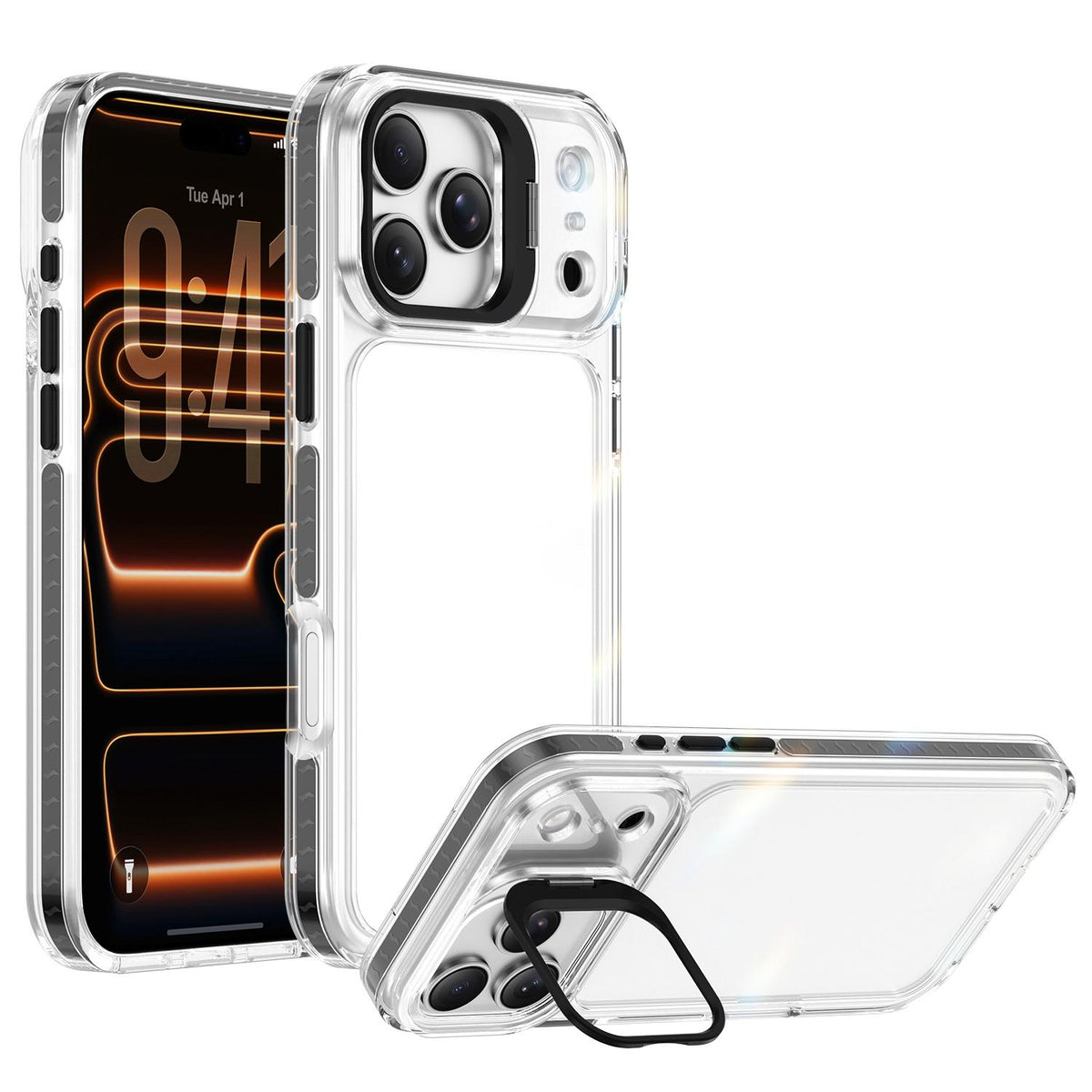 Compatible with iPhone 18 Pro Max Lens Frame Holder Acrylic TPU Phone Case - Clear Black