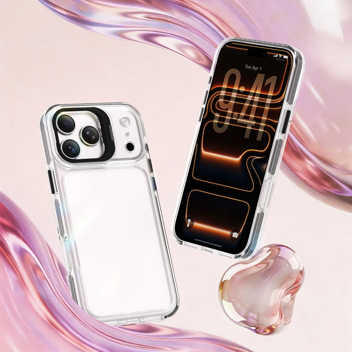 Compatible with iPhone 18 Pro Max Lens Frame Holder Acrylic TPU Phone Case - Clear Black