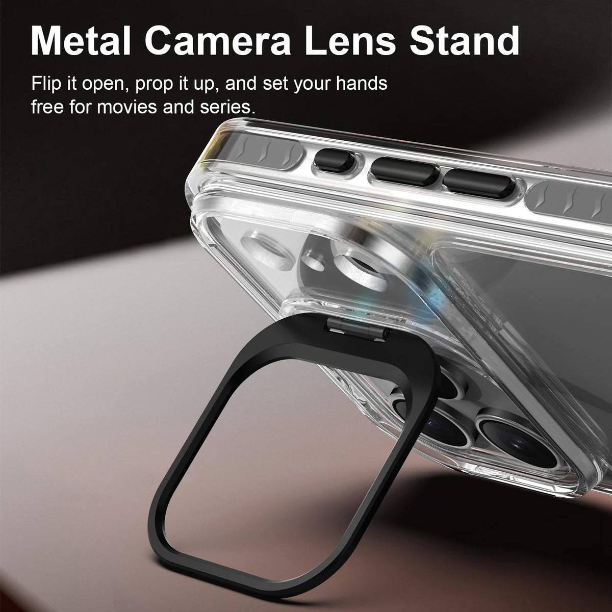 Compatible with iPhone 18 Pro Max Lens Frame Holder Acrylic TPU Phone Case - Clear Black