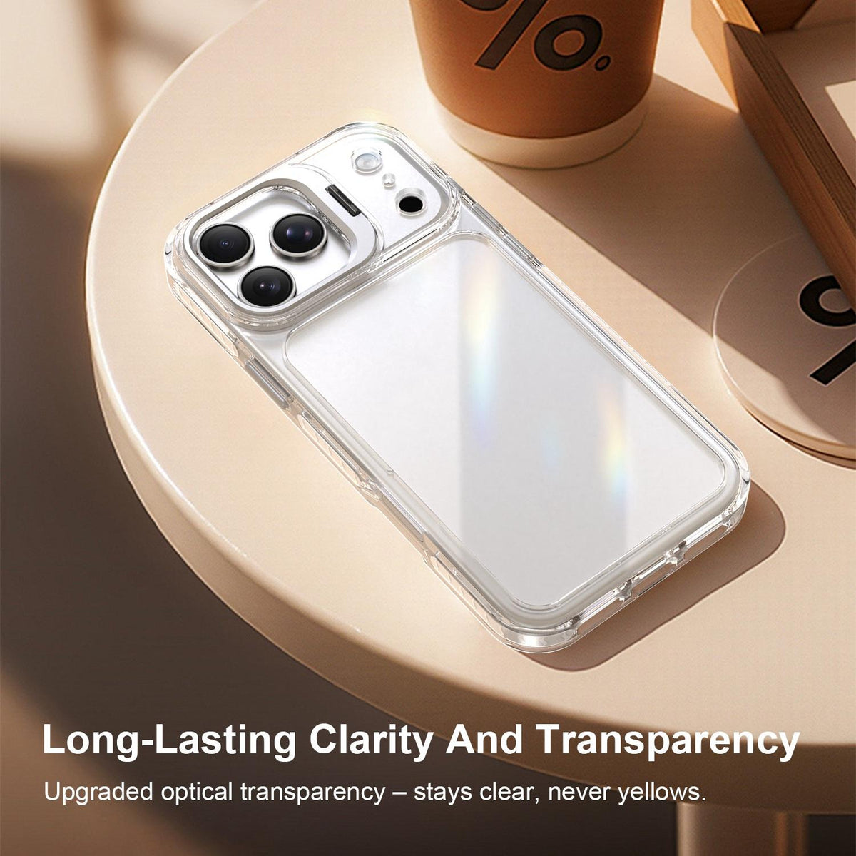 Compatible with iPhone 18 Pro Max Lens Frame Holder Acrylic TPU Phone Case - Transparent