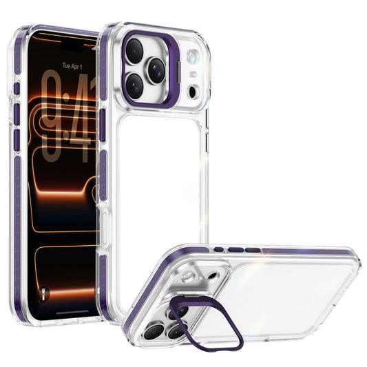 Compatible with iPhone 18 Pro Max Lens Frame Holder Acrylic TPU Phone Case - Clear Purple