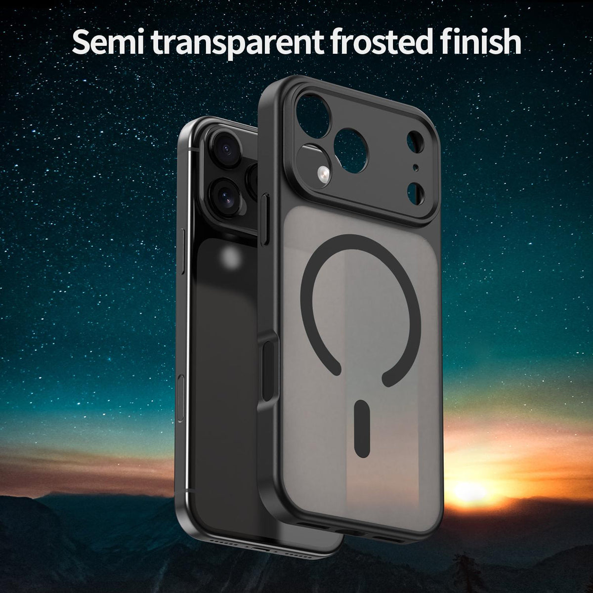 Compatible with iPhone 18 Pro Max Fanying Series Precision Camera Hole PC Dual-Layer TPU Translucent Frosted Magnetic Phone Case - Translucent Black