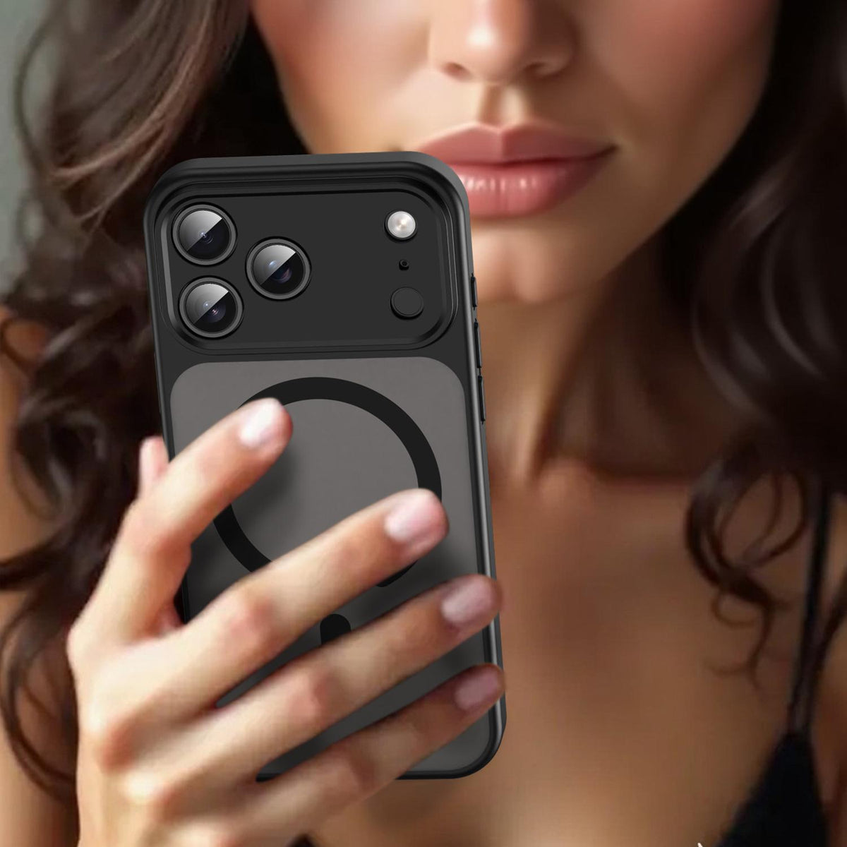 Compatible with iPhone 18 Pro Max Fanying Series Precision Camera Hole PC Dual-Layer TPU Translucent Frosted Magnetic Phone Case - Translucent Black