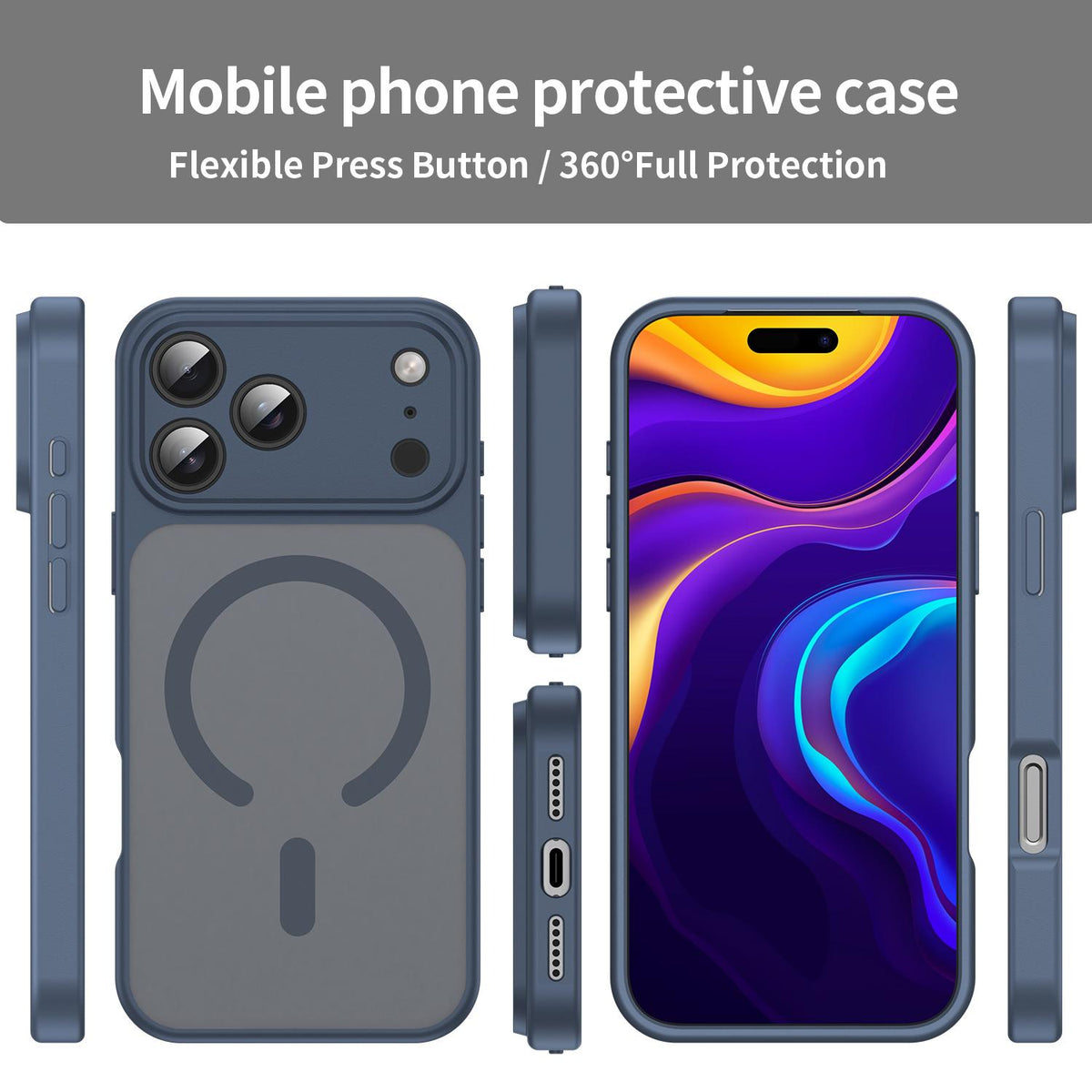 Compatible with iPhone 18 Pro Max Fanying Series Precision Camera Hole PC Dual-Layer TPU Translucent Frosted Magnetic Phone Case - Cyan Blue