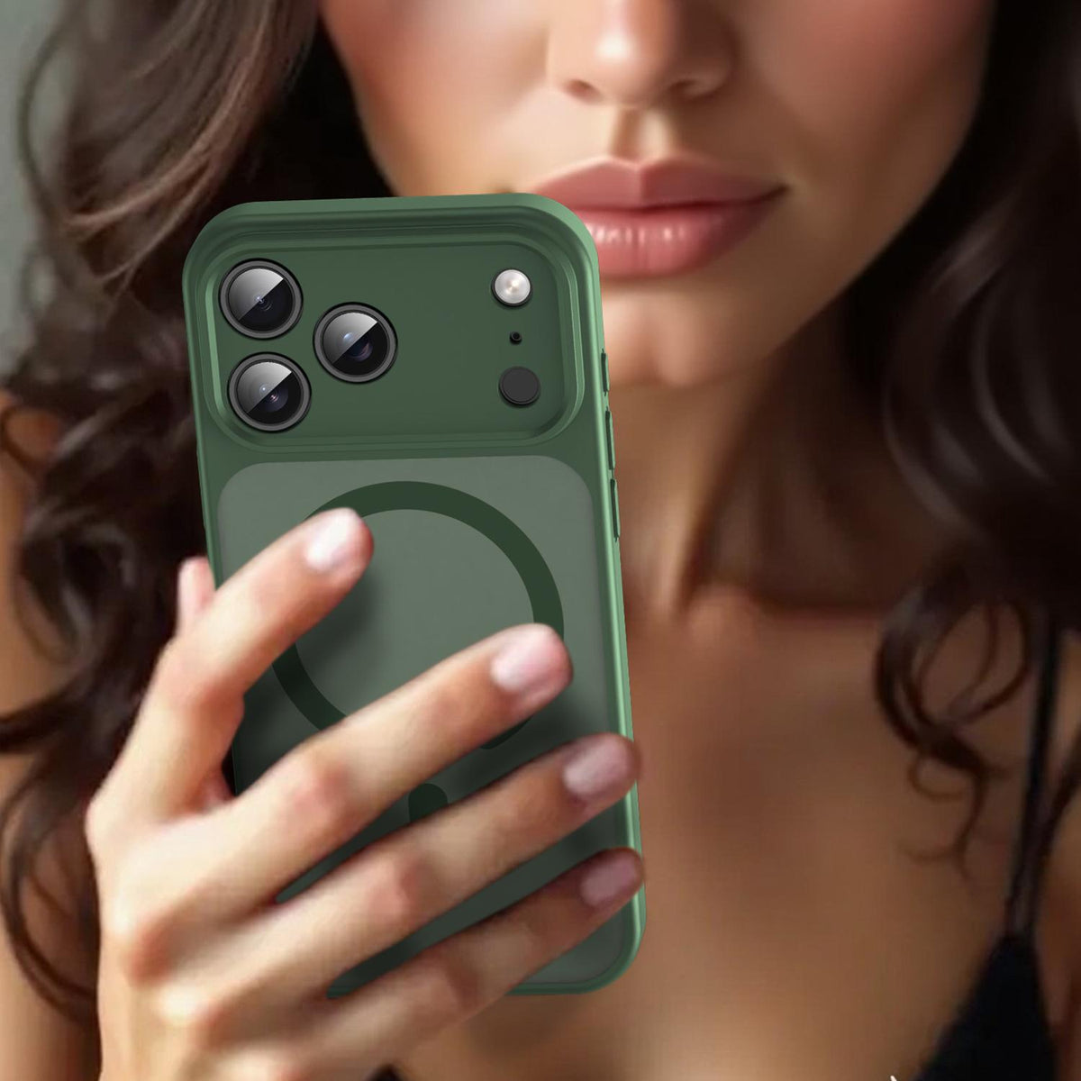 Compatible with iPhone 18 Pro Max Fanying Series Precision Camera Hole PC Dual-Layer TPU Translucent Frosted Magnetic Phone Case - Olive Green