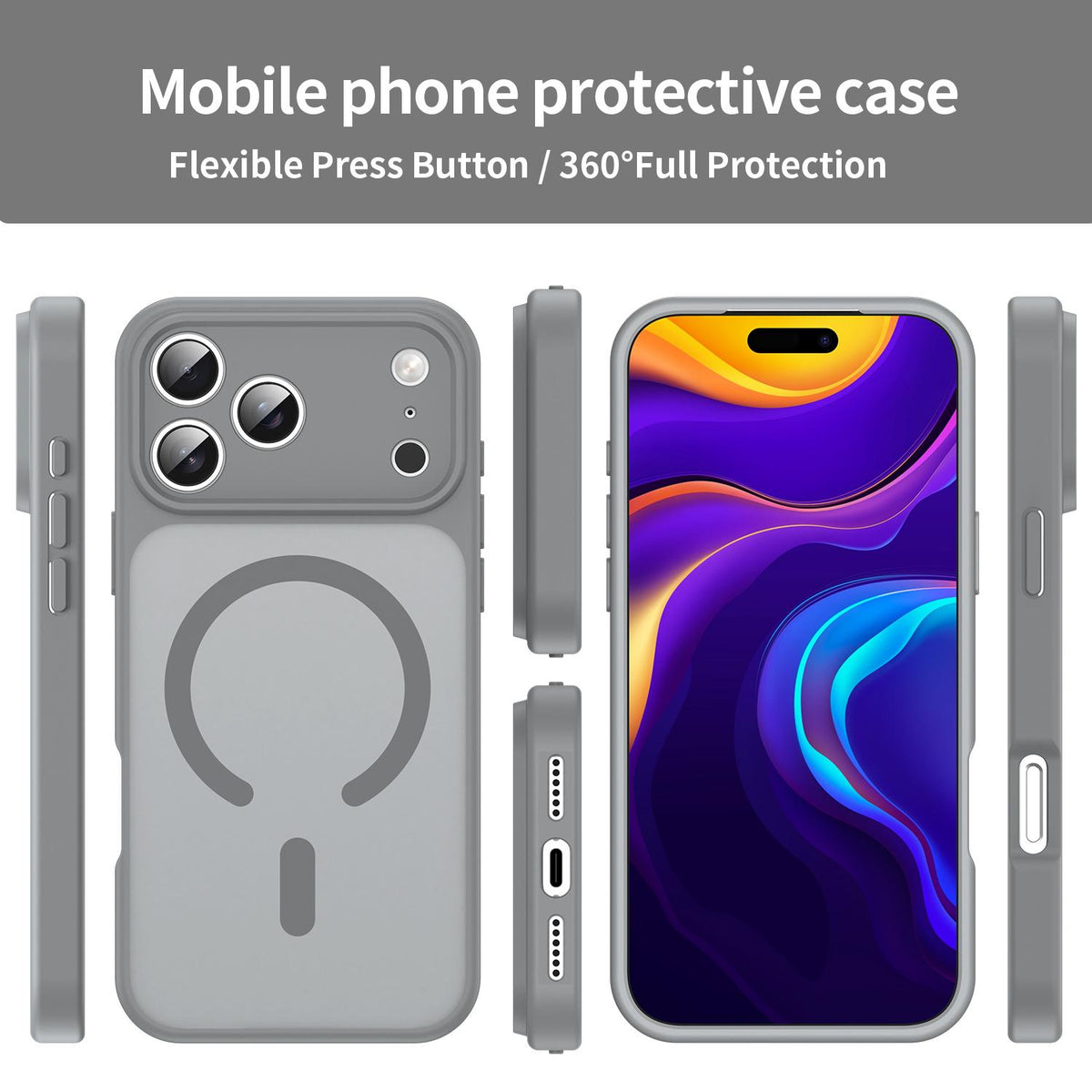 Compatible with iPhone 18 Pro Max Fanying Series Precision Camera Hole PC Dual-Layer TPU Translucent Frosted Magnetic Phone Case - Silver Grey